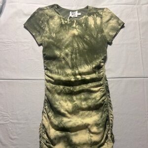 Princess Polly Keana Ruched Tie Dye Mini Dress Sz 4 Khaki Stretch Drawstring NWT